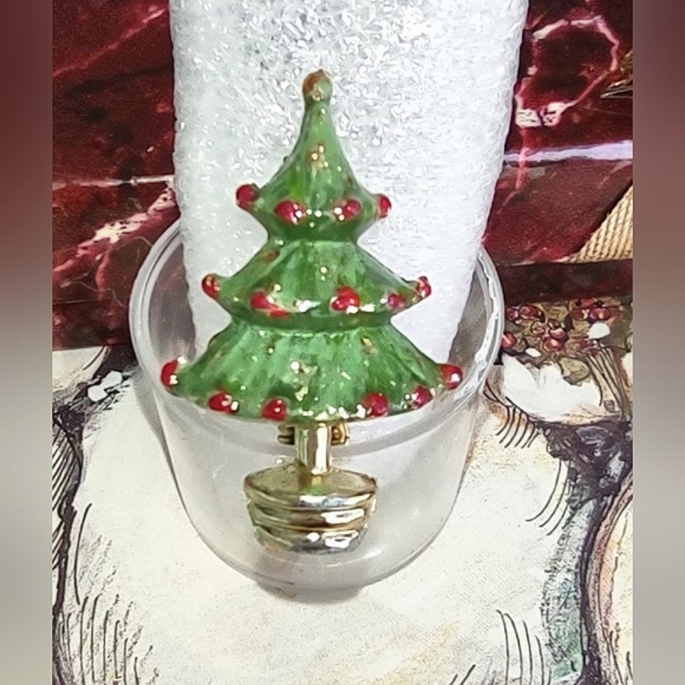 Restored Small Green Enamel Christmas Tree Pin